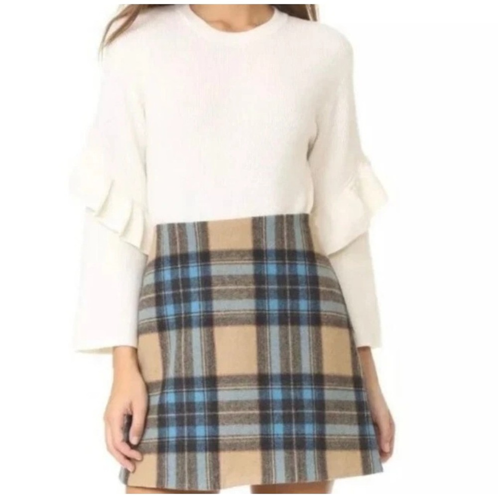 Tory‎ Burch Ashley Cream Ruffle Sweater Medium Minimalist Cottagecore Quiet #304